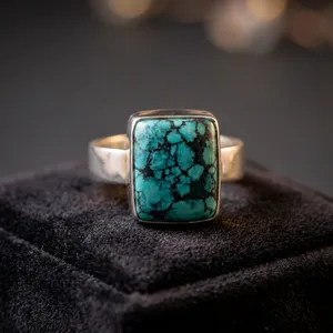Bague géométrique en pierre turquoise, argent 925, sertissage clos, bijoux minimalistes, vermeil, faite à la main, pour tous les jours - Product Image 3