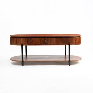 Modern Industrial Design Oval Mango Wood <b>Coffee</b> <b>Table</b> with Storage Shelf Metal <b>Legs</b> Living Room Furniture - Product Image 2