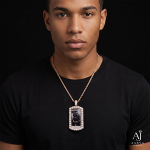 Collier pendentif photo personnalisé serti de zircons, breloque commémorative plaqué or rose sur argent, bijou hip-hop style dog tag pour cadeau - Product Image 2
