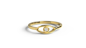 Bague minimaliste en or 18 carats avec motif œil, sertie de diamants taille ronde, bague empilable, bijoux fins pour femmes - Product Image 1