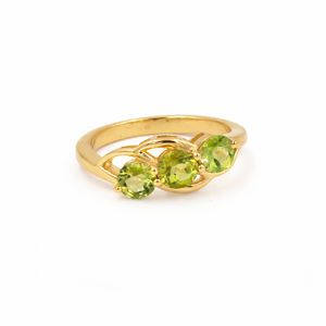 925 Sterling Silver Three Stone Peridot Trilogy Ring Past <b>Present</b> Future Design 1 Micron Gold Plated Rhodium Jewelry - Product Image 4