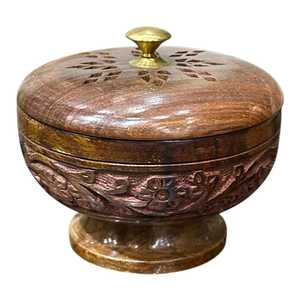 Luxury Wooden Mabkhara <b>Oud</b> Burner with Floral Carving Brass Bowl Ramadan Eid Home Decoration <b>Bakhoor</b> for Gifting - Product Image 5