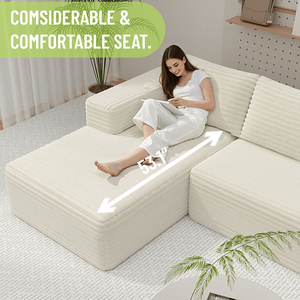 Divano Sezionale Modulare Moderno Convertibile a 3 Posti in Corduroy con Seduta Profonda e Chaise Longue, Rivestimento Morbido in Tessuto a Coste Larghe - Product Image 5