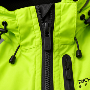Veste de sport coupe-vent respirante à séchage rapide pour homme, couleur vert fluorescent, blocs de couleur, boutons recouverts - Product Image 5