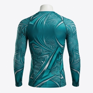 Mens Teal <b>Geometric</b> Print Compression <b>Shirt</b> Long Sleeve Athletic Gym Running Training Sportswear Performance Base Layer - Product Image 4