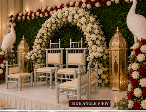 Elegant Wooden <b>Wedding</b> Mandap Chairs With Floral Arch And Moroccan Lamps Elegant Sankheda Vedi Chair Set for Hindu <b>Weddings</b> - Product Image 3