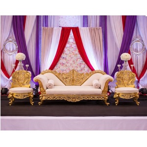 Juego de Muebles Walima Pakistaníes Asiáticos, Sofá de Madera Tallada en Dorado con Sillas, Muebles de Boda Personalizados, Australia - Product Image 1