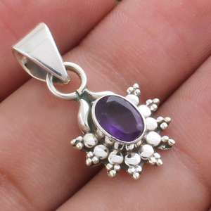 Pendentif en améthyste naturelle, argent sterling 925, bijoux faits à la main, collier avec pierre précieuse violette, charme pour femmes, vente en gros - Product Image 1