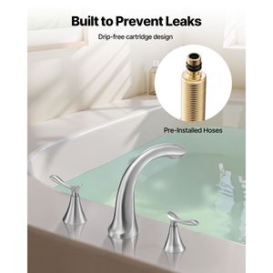 Rubinetto per vasca da bagno a 3 fori con cascata, a 2 maniglie, montaggio su piano, set rubinetteria per vasca con collo di cigno per bagno e doccia - Product Image 3