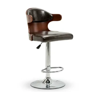 Leather <b>Bar</b> <b>Stool</b> with <b>Adjustable</b> Height Swivel Seat and Chrome Base for Kitchen Counter Home Cafe Restaurant and Office - Product Image 5