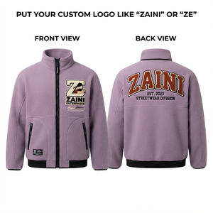 <b>Men</b> Polar Fleece <b>Jacket</b> 320 GSM Premium Polyester Sherpa Lavender Black Panel Design Custom Chenille Embroidery Logo - Product Image 1