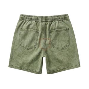 Shorts décontractés d'été vert olive délavé de qualité supérieure, coupe ample, avec logo discret, en coton épais pour homme - Product Image 2