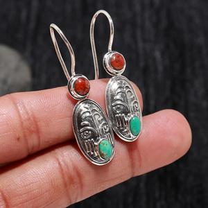 Vintage Trendy Blue Turquoise 925 Sterling <b>Silver</b> Hook <b>Earrings</b> Oval Shape Natural Gemstone Drop <b>Dangle</b> Jewelry for Women's - Product Image 1