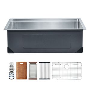 Lavello da Cucina Quadrato in Acciaio Inox 304 da 32 Pollici Stile Rustico per Appartamenti con Finitura Spazzolata - Product Image 1