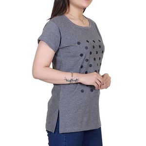 T-shirt gris à pois écologique, manches courtes, col rond, coupe ample, décontracté, 100% coton jersey, respirant, toutes saisons - Product Image 6