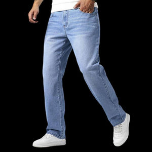 กางเกงยีนส์เดนิมทรงตรงสีเข้มสำหรับผู้ชาย เอวกลาง ทรงปกติ สวมใส่สบาย - Product Image 6