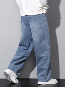 Men's Classic Wide-<b>Leg</b> Denim Jeans | Relaxed Fit Lightweight Breathable Eco-Friendly Casual Straight <b>Leg</b> Summer Jeans - Product Image 5