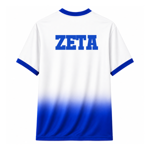 Custom Zeta Phi Beta Sorority Football Jersey <b>Short</b> <b>Sleeve</b> Logo Front Blue <b>White</b> Gradient Color Breathable <b>Women's</b> Polyester - Product Image 3