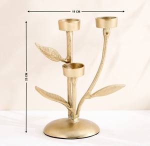Portavelas Triple de Lujo con Diseño de Rama de Árbol Dorada, Hecho a Mano, Duradero, Ecológico, Decoración para el Hogar, Hoja Metálica para Navidad - Product Image 3