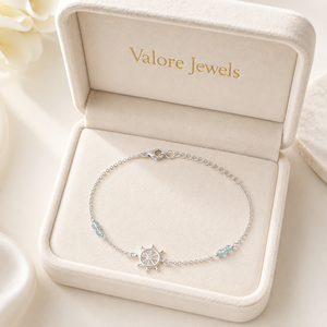 Pulsera Helm |   Pulsera de Plata de Ley 925 con Dije de Timón de Barco y Piedras Preciosas - Product Image 6