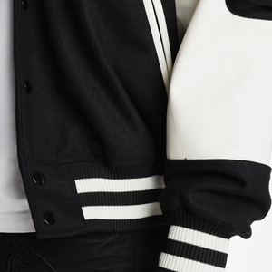 Premium Mens Black and White Varsity Jacket Featuring a Soft Wool Body Contrast Light Sleeves Ribbed Striped Trims - Product Image 6