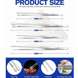 Pince de cuisine droite en acier inoxydable pour chef, idéale pour la présentation et le barbecue en extérieur - Product Image 3