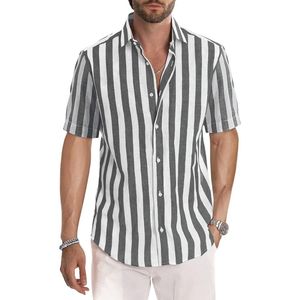 Camisa de Vestir de Manga Corta con Rayas Finas, Transpirable, de Popelina con Rayas Verticales, Cuello Extendido, Botones de Alta Calidad, Camisas de Oficina con Rayas - Product Image 1