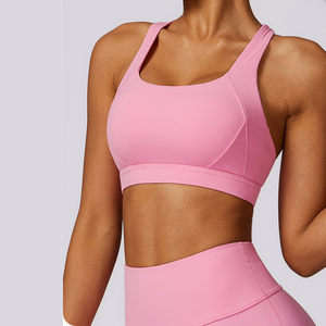 Soutien-gorge de sport orange sans coutures pour femme, col ras du cou, dos nageur, maintien élevé, respirant, pour le yoga, couleur unie, en tissu extensible avec dentelle - Product Image 6