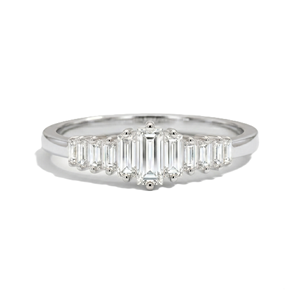 Anillo de compromiso minimalista de oro macizo de 9K, 10K, 14K, 18K con diamantes de laboratorio talla baguette engastados en punta, ideal para promesa nupcial. - Product Image 4
