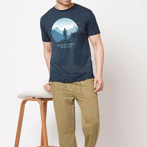 T-shirt en toile imprimé décontracté et confortable, coupe ample, 100% coton, tissu respirant pour hommes - Product Image 3