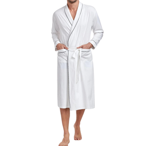 Albornoz Unisex de Felpa Blanca con Cuello Chal, Bata de Hotel y Spa con Cinturón, 100% Algodón, OEM ODM, Venta al por Mayor para Parejas - Product Image 6