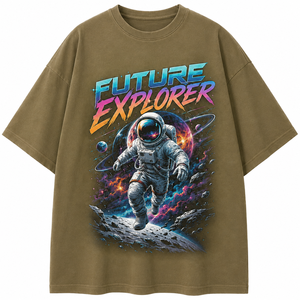 เสื้อยืดแขนยาวผู้ชายสีดำพิมพ์ลายนักบินอวกาศ Future Explorer ทรงปกติ คอกลม สไตล์สตรีท ผ้าเจอร์ซีย์คอตตอน - Product Image 1