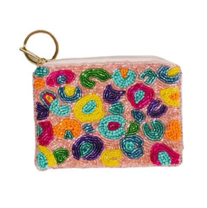 Porte-monnaie tendance léopard perlé, pochette rose imprimé animal, porte-clés, étui à perles de verre, sacs à monnaie pour femmes, petit porte-zip - Product Image 1