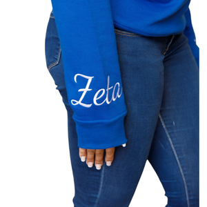เสื้อสเวตเชิ้ตปักลายโลโก้ Zeta Phi Beta Z Phi B ของชมรมนักศึกษากรีกแบบกำหนดเอง แต่งขอบสีน้ำเงินรอยัล คอกลมลำลอง สำหรับฤดูหนาว - Product Image 4