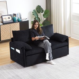 64.5 Inch Soft Corduroy Convertible <b>Sleeper</b> <b>Sofa</b> Bed 3 in 1 Adjustable Pullout with 2 Side Pockets and Pillows - Product Image 4