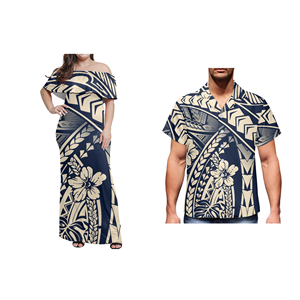 T-shirt décontracté pour homme imprimé polynésien personnalisé, robe élégante sexy à épaules dénudées, ensemble de vêtements assortis pour couple - Product Image 5