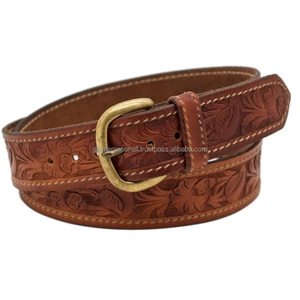 Customized Unisex Vintage Western Leather <b>Tooling</b> Belt Hand Carved <b>Engraved</b> Antique Floral Designer Brass Buckle All Sizes - Product Image 4