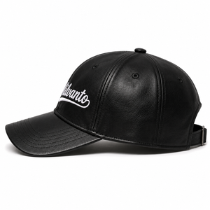 Casquette de baseball en cuir véritable brodée avec logo personnalisé |   Casquette snapback en cuir véritable de qualité supérieure avec dos réglable |   Casquette à 6 panneaux - Product Image 5