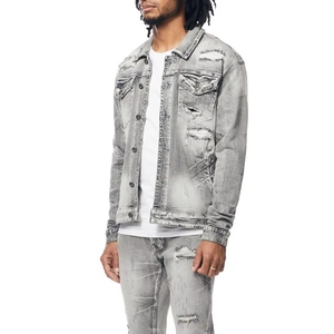 Ensemble streetwear de qualité supérieure pour homme, personnalisé, en denim brut délavé bleu, veste et jean baggy, pour l'hiver - Product Image 5