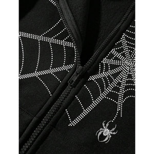 Sweat à capuche surdimensionné personnalisé avec imprimé araignée en strass, en molleton respirant et écologique, mélange polyester/coton 350g - Product Image 2