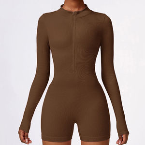 Conjunto Deportivo de Yoga para Mujer, Body de Una Pieza con Cierre y Mangas Largas, Efecto Levanta Glúteos, Sin Costuras, Acanalado, para Gimnasio - Product Image 4