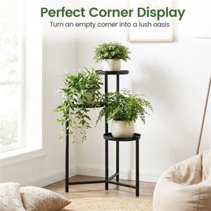 Support à plantes en métal à 3 niveaux, noir, antirouille, étagère d'angle avec pieds anti-rayures - Product Image 6