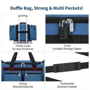 Sac à dos tactique bleu grande capacité en polyester, sac de voyage et de sport avec fermeture éclair, boucle et cadenas, sac de week-end multi-poches - Product Image 3