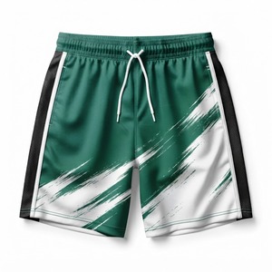 Shorts de sport pour homme, noir et rouge, imprimé géométrique, taille mi-haute, cordon de serrage, séchage rapide, polyester, numéro 23, poche avant - Product Image 2