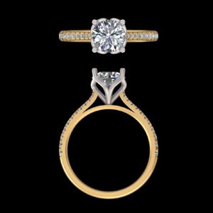 Anillo de Compromiso Solitario con Diamante Redondo de 1.46ct, Oro Amarillo de 14k/18k, Banda Pavé, Joyería Fina Personalizada para Boda o Aniversario - Product Image 2