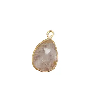 Golden Rutile Quartz 20x11mm Pear 1.54 Gram 925 Sterling Silver Single Loop Connector