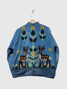 Bohemian Embroidered <b>Velvet</b> Jacket Full Sleeve Mandarin Collar Animal Pattern Plus Size Women's Autumn Wear - Product Image 2