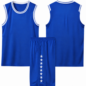 Ensemble de maillot et short de basketball unisexe bleu roi, débardeur sans manches et pantalon blanc à étoiles, en polyester anti-humidité, vêtements de sport - Product Image 4