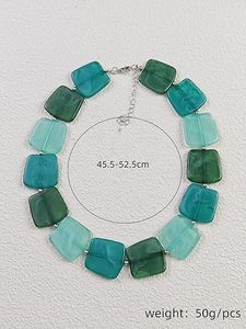 Necklace for Women Colorful Chunky <b>Square</b> Round Shaped Beaded Necklace Boho Jewelry Holiday Party - Product Image 2