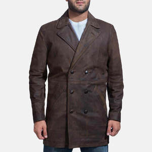 Manteau long en cuir élégant et décontracté pour homme, design trench d'hiver, manteau long en cuir de haute qualité pour homme - Product Image 1
